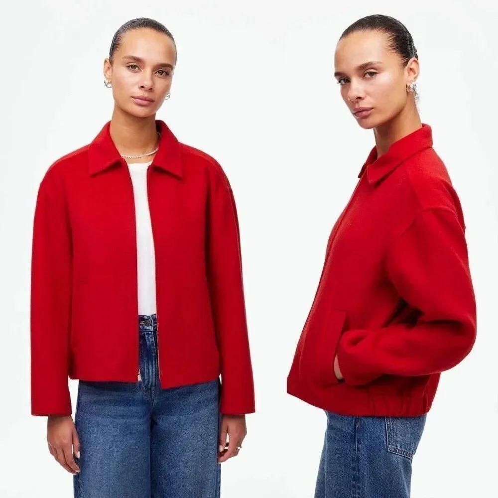 New $198 Madewell Wool Blend Double-Faced Rounded-Sleeve Jacket in Red Large